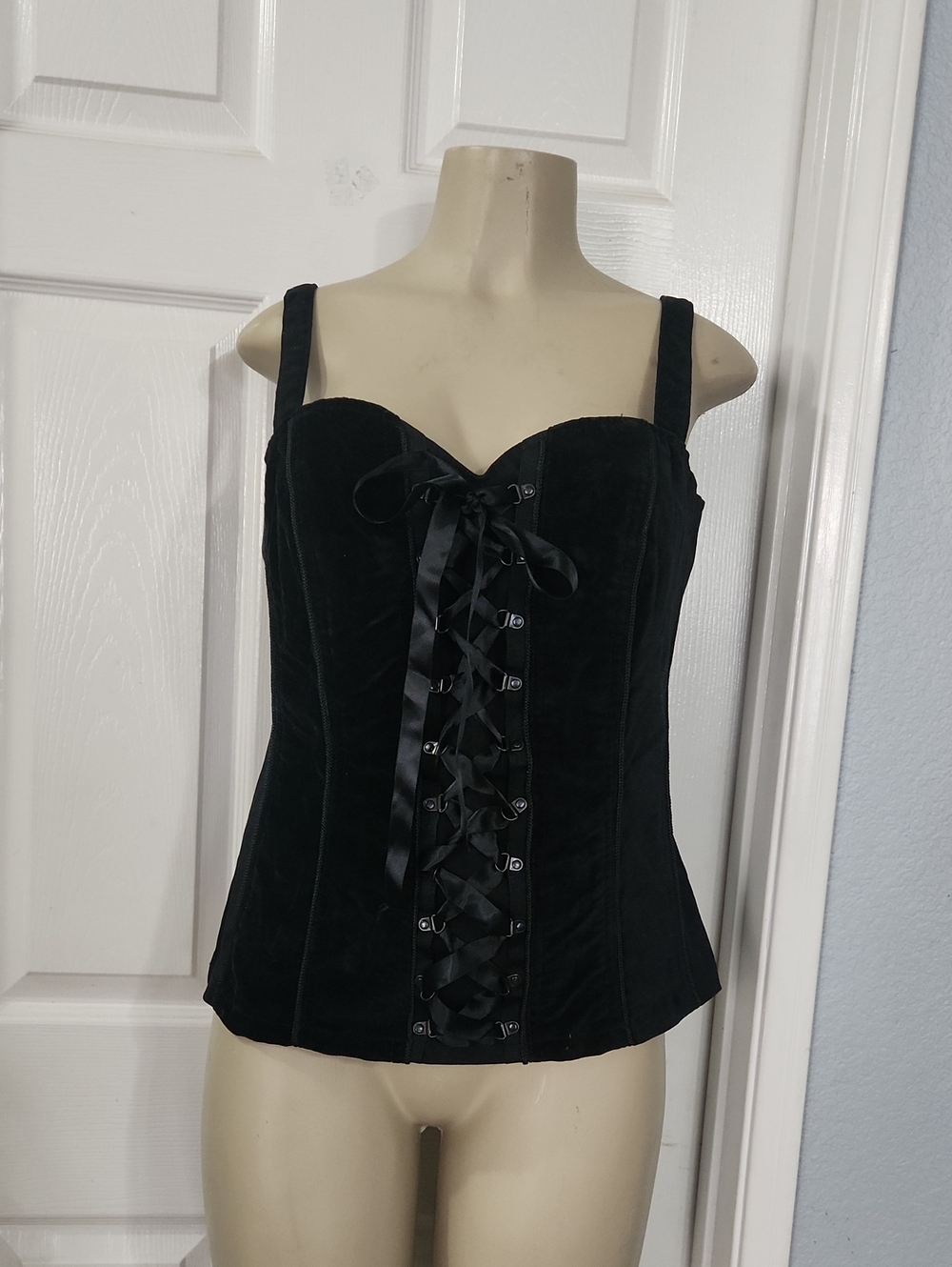 Royal Bones Black Velvet Lace-Up Corset Bodysuit
